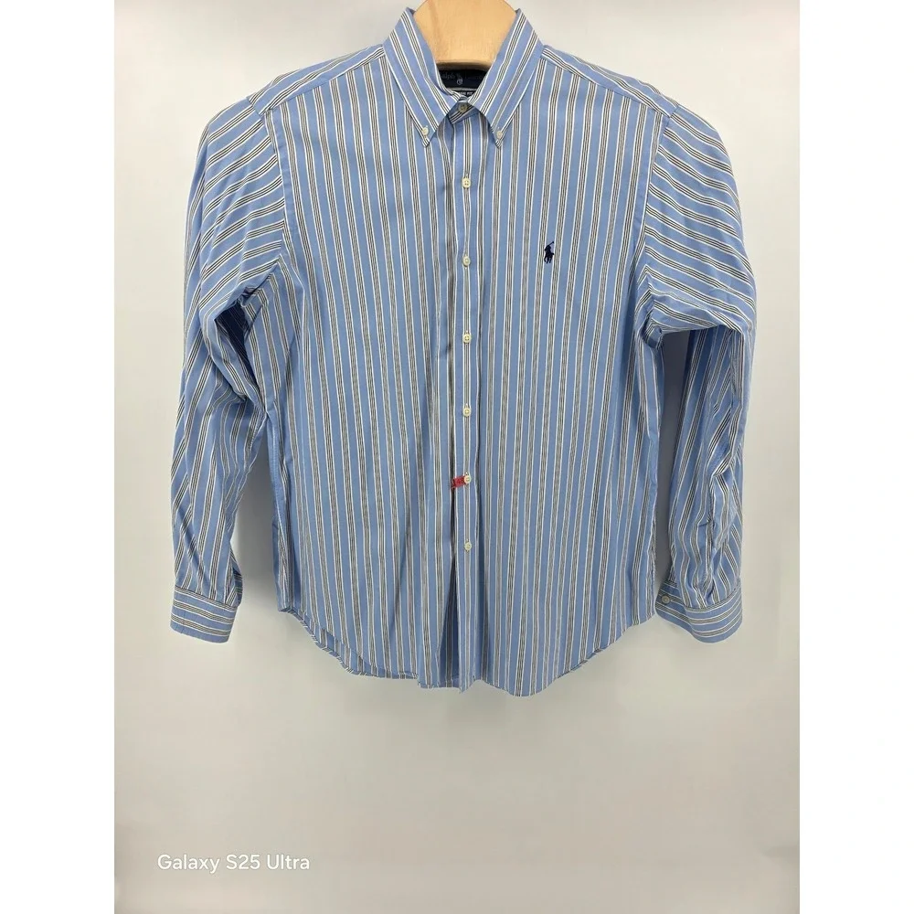 Ralph Lauren Mens Classic Fit Striped Button Down Shirt Blue‎ White Large